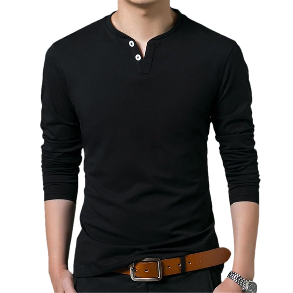 Amazon.com: Men Long Sleeve Henry Collar T Shirt Solid
